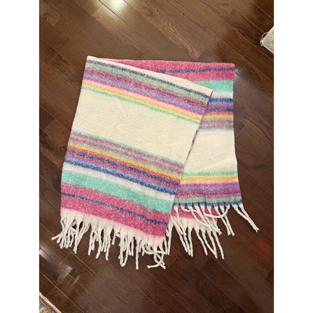 Free People Skye Stripe Fringe Throw Blanket Pastel Rainbow Boho Tassels